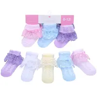 Bonitos calcetines de algodón con volantes y encaje de flores grandes para bebés