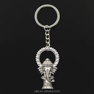 New fashion DIY men keychain 50*28mm Ganesha elephant buddha pendant Car Key Chain 30mm Ring Holder For Gift