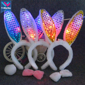 T-layık sevimli kabarık tavşan tavşan Led kulaklar cadılar bayramı kafa bandı sıcak satış promosyon cadılar bayramı kafa bandı - Product Image 3