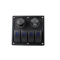 Panel Saklar Rocker Mobil Kapal 12v Voltmeter Digital Pengisi Daya USB Ganda 4 Gang