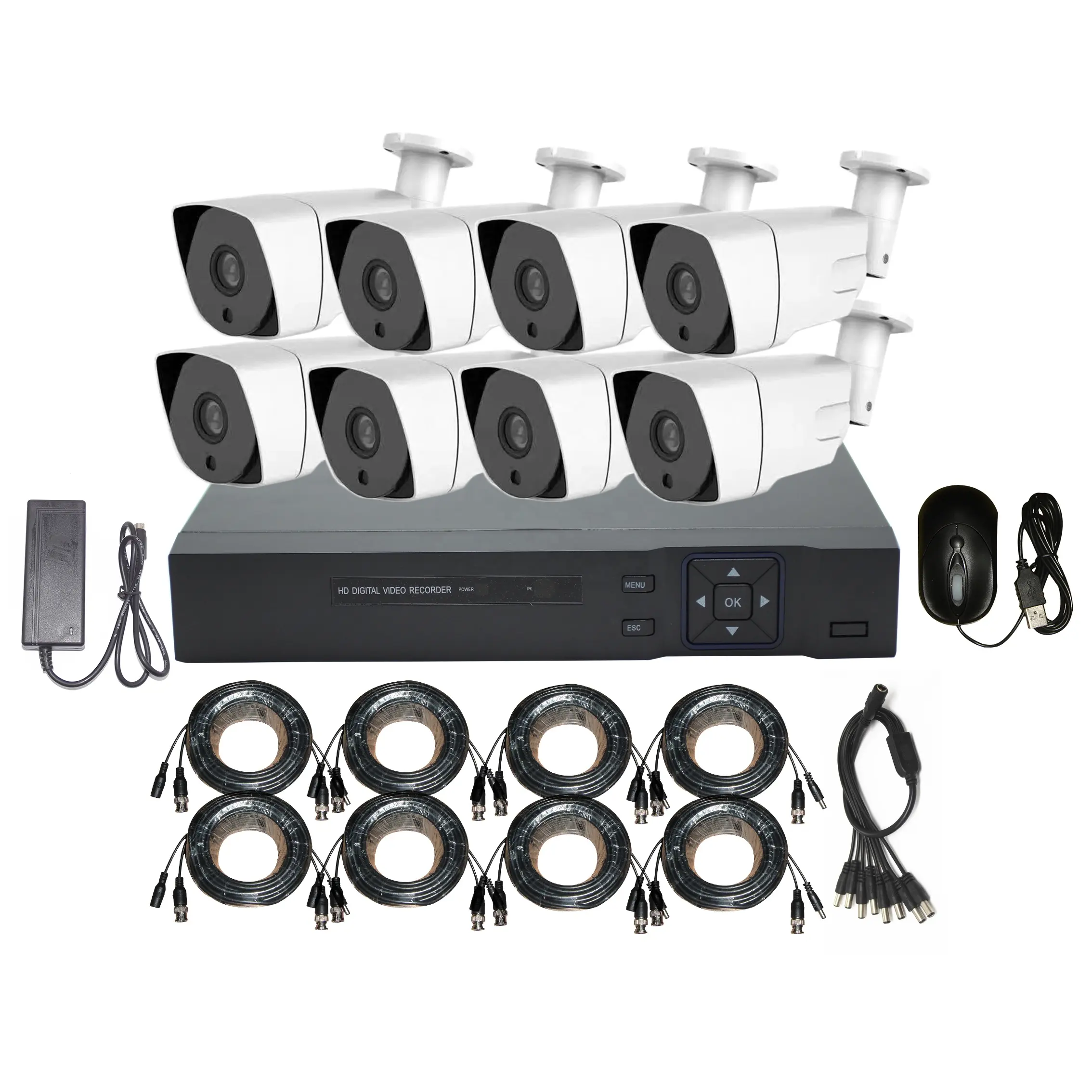 5 in DVR Surveillance Kit with 8pcs 2MP black camera waterproof for home cctv camera kits