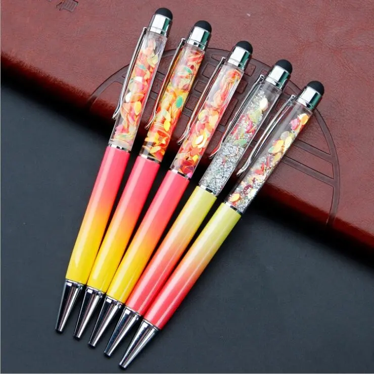 Pensil Stylus SUNRISE, Pena Stylus Gradien Lereng 3d, Pasir Bersinar, Pena Bola Menyediakan Tabung Kosong untuk Glitter Diy, Layar Sentuh, Pena Hadiah