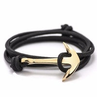 O Logotipo personalizado DIY Subiu Contas de Ouro Charme Pulseira Envoltório Âncora Corda de couro Preto Com liga Tornozelo para Homens E Mulheres