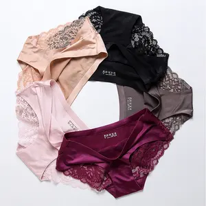 RU Mercado Best Selling Senhoras Sexy Satin Ice Silk mulher underwear Seamless Lace Panties calcinha das mulheres