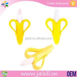 Vendedores calientes Tranquilizar herramientas 100% BPA silicona cepillo de dientes plátano bebé mordedor - Product Image 4