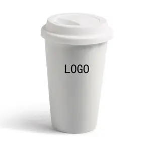 Sublimazione personalizzato doppia parete di caffè di ceramica tazza tazza di viaggio tazza di caffè con coperchio di silicone