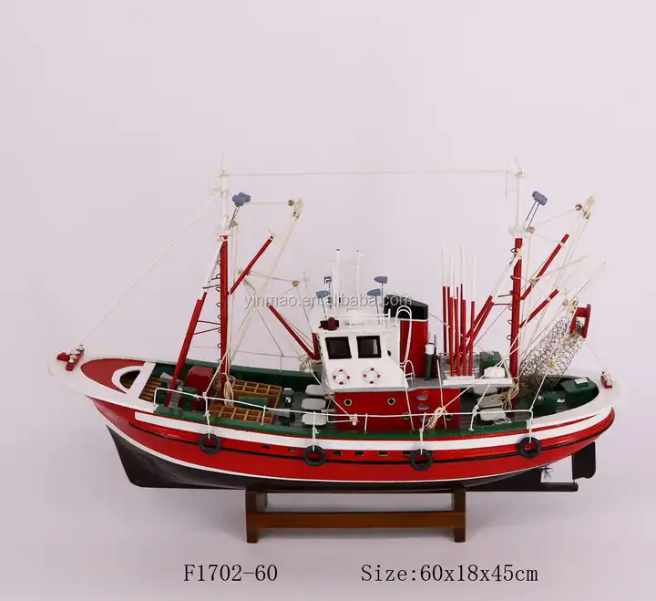 Fishing boat model, 60X18X45cm, RED and