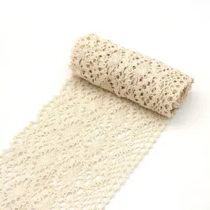 COOMAMUU Beige Color 10.5 Cm Wide Hollow Floral Lace Beautiful Cotton Lace for Handmade Craft Bedding Curtains Apparels Decor