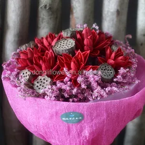 dried natural lotus flower bouquet hand-hold for wedding bride lover gift