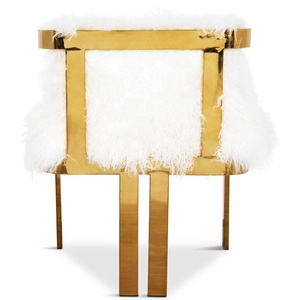 <span class=keywords><strong>Chaise</strong></span> de salle à manger en laiton doré, nouvelle collection, <span class=keywords><strong>accoudoir</strong></span> Kingpin en fourrure mongole - Product Image 4