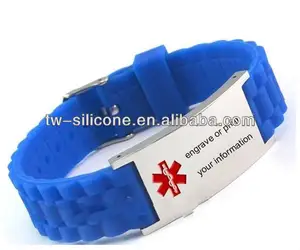 Siliconen Armband Voor Diabetes Custom Gegraveerde Logo Legering Plaat Id Polsband