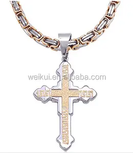 Bijoux en acier inoxydable, collier avec pendentif en croix, pour hommes et garçons, chaîne en <span class=keywords><strong>or</strong></span>, véritable lien cubain, banderole - Product Image 1