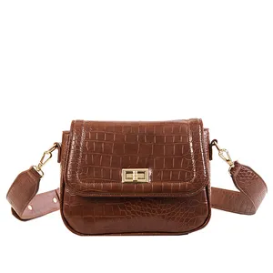 Dropship Goedkope Pu Lederen Schultertasche Frauen Vintage Vrouwen Brede Riem Schoudertas