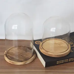 Vòng Glass Dome Bìa Với Đen/Trắng/Gốc Màu Gỗ Cơ Sở Handmade Flower Glass Bell Dome Với Cơ Sở