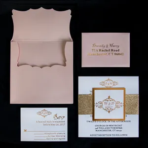 Invitación de boda con diseño de cera personalizada, banda de vientre brillante y tarjetas RSVP