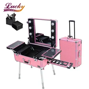 Makeup Artist Train Case with Lights Pro Station Portable Studio Box with LED Lights