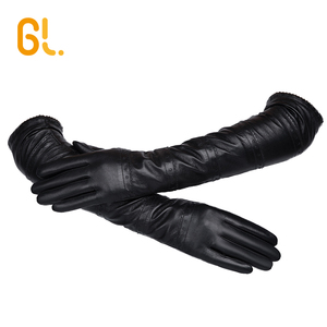 En gros Luxe Robe Longue En Cuir De Mouton <span class=keywords><strong>Noir</strong></span> Opeara Gants Pour Les Femmes - Product Image 5