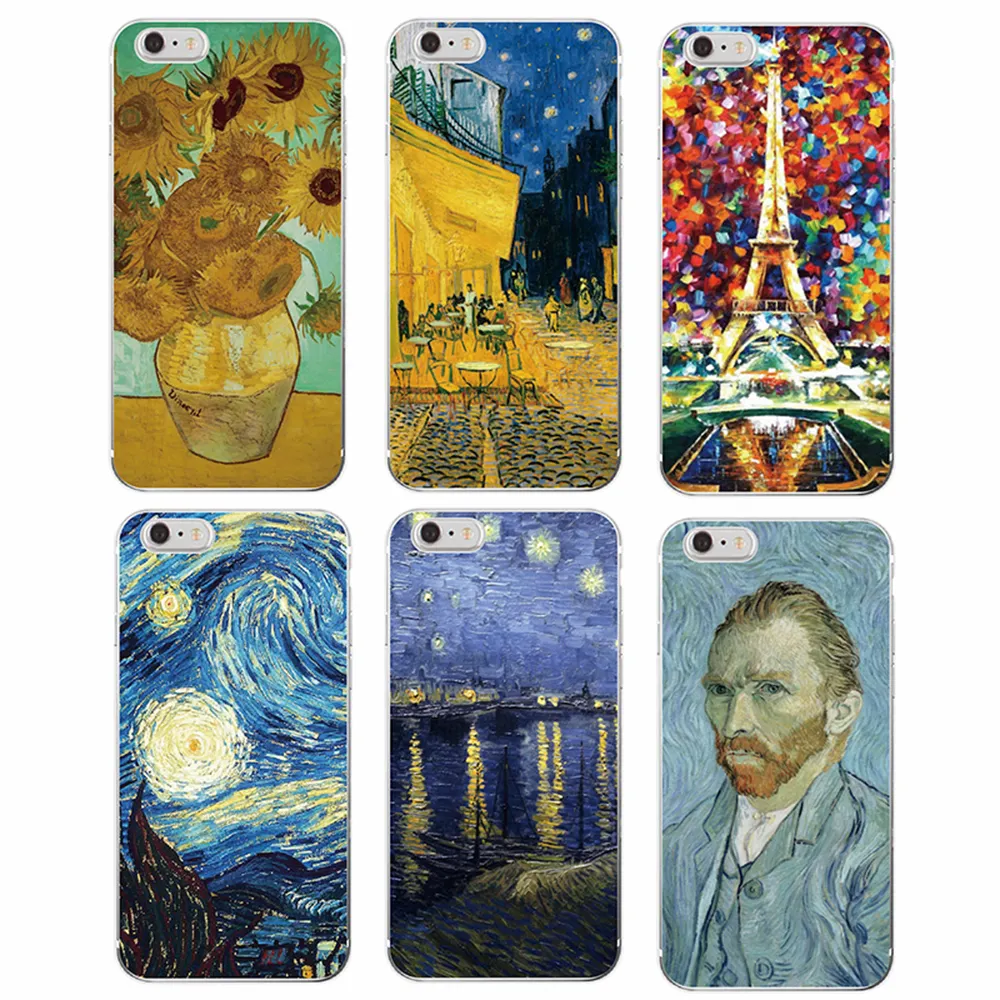 Van Gogh Starry Night Sunflower Oil Painting Cat Flower Eiffel Soft TPU Phone Case For iPhone 12 1113 Pro Max 7 7Plus 6S 6Plus 8