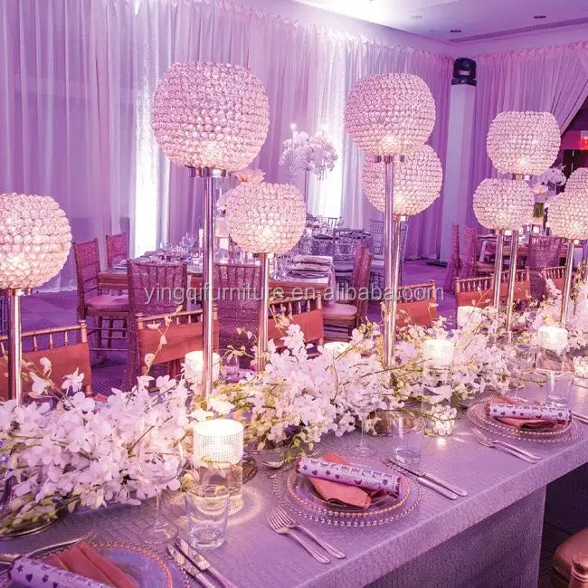 สูงคริสตัลลูกโลกเทียนสำหรับงานแต่งงานโต๊ะ Centerpieces