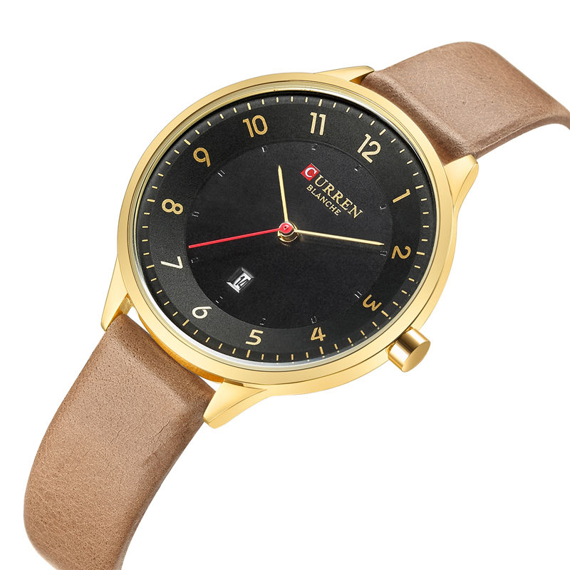 Curren 9035 Women's Leather Quartz Watch With Date Pointer Display