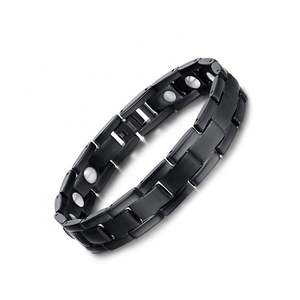 Gioielli da uomo in acciaio inox di alta qualità alla moda terra rara Bio magnete braccialetto con motivo geometrico nero a catena