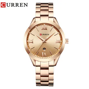 Curren Jam Tangan Gelang Wanita Elegan, Jam Tangan Quartz Kalender Stainless Steel Mewah 9007