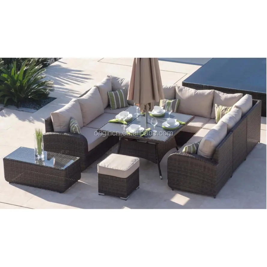 8-zits U Vorm Huis Tuinmeubilair Dineren Rieten Chat Sofa Set