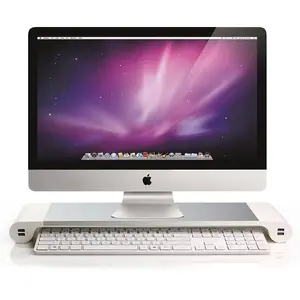 데스크탑 모니터 스탠드 스페이스 바 노트북 스탠드 라이저 4 포트 USB 충전 iMac, MacBook Pro, Air