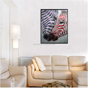 Ucuz fiyat müze kalite el yapımı renkli <span class=keywords><strong>Zebra</strong></span> yağlıboya tuval üzerine iki Zebras birlikte yaslanmış hayvan duvar resmi - Product Image 2