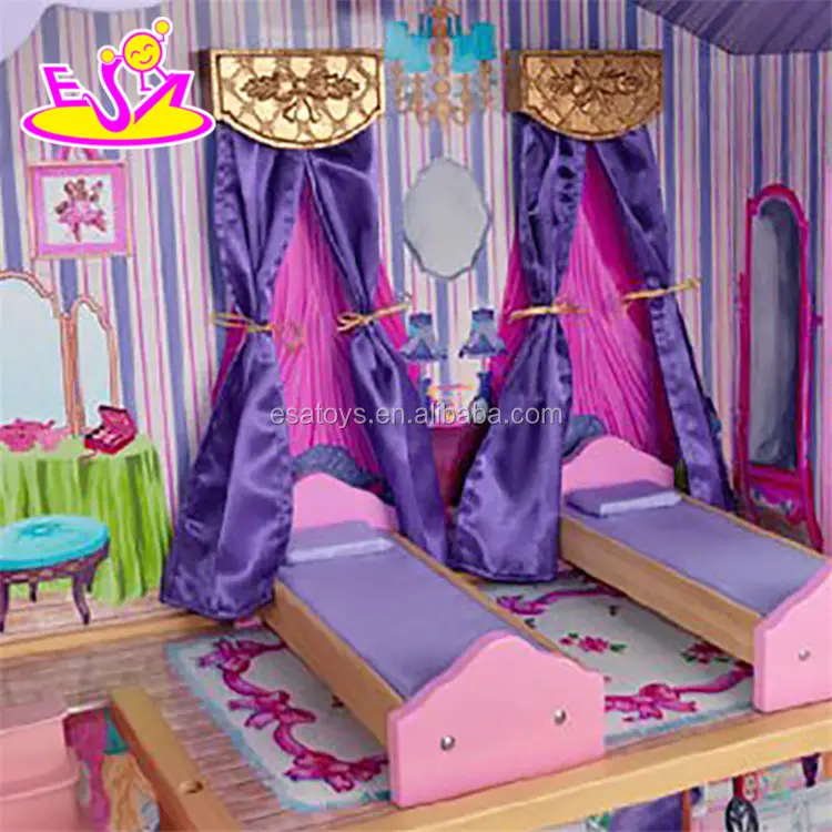 New design 16 pieces of furniture elegant dollhouse shanghai toy suite wooden 18 inch doll house for children W06A232