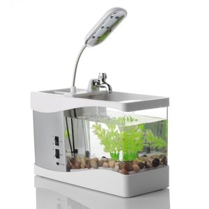 Acrylic <strong>Desktop</strong> Aquarium Mini Fish Tank With Running Water Lcd Time Clock Alarm Colorful Led Lamp Light <strong>Calendar</strong> Holds for Home - Product Image 2
