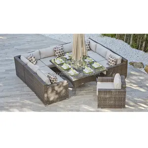 Large Outdoor Furniture 9 Seater Rattan Sofa Dining Sunshade Big Family Bench Craft Sofa Set