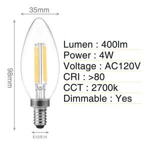 Bóng Đèn Nến C35 40W Tương Đương Bóng Đèn Edison E12 Màu Trắng Ấm 2700K Bóng Đèn LED Đèn Nến - Product Image 3