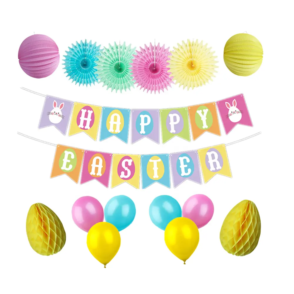 Nuovi prodotti happy easter bunny olgan banner uovo a forma di palla a nido d'ape lanterna di carta del partito di pasqua decorazioni