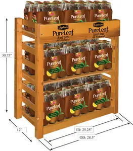 Floorstand 3 계층 티크 나무 차 병 디스플레이 랙 광고 로그인 자연 아이스 티 랙 디스플레이