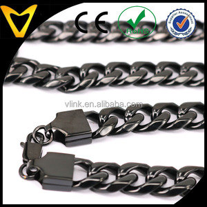 Custom Made Nero Pesante Lucido Cut Curb Cubano Catena Mens Ragazzi Acciaio Inossidabile 316l Collana - Product Image 3