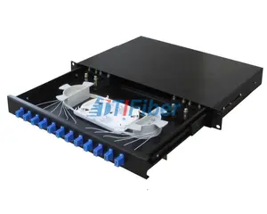 19 inç raf montaj ODF 1U 12 24 port LC SC FC ST fiber optik dağıtım patch panel