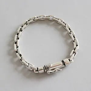 925 Sterling Silver Heavy Thick Retro Cross Chain Bracelet