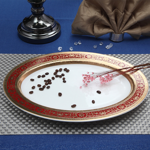 Européenne style os assiette en porcelaine En Relief <span class=keywords><strong>or</strong></span> rouge ovale de table os assiette en porcelaine - Product Image 5