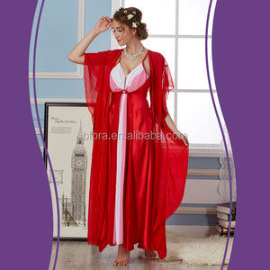 Haute qualité <span class=keywords><strong>sattin</strong></span> et mousseline de soie tissu deux pièces ensemble femmes sexy transparent chemise de nuit - Product Image 1