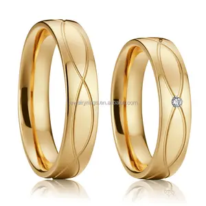 Bagues de mariage en acier inoxydable plaqué or 18k, vente en gros d'usine, pour couples hommes et femmes, bon marché