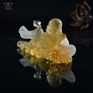 Estatua de Buda Sonriente de Cristal Esmaltado de Colores Liuli <span class=keywords><strong>Maitreya</strong></span>: Todo Va Bien - Product Image 2
