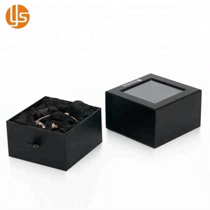 Joyero de papel de cajón de cartón rígido negro de lujo personalizado para tobilleras con embalaje interior de satén - Product Image 4