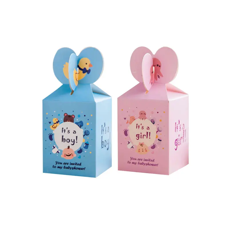 Rosa y azul caja de embalaje bebé ducha favor caja de papel para fiesta