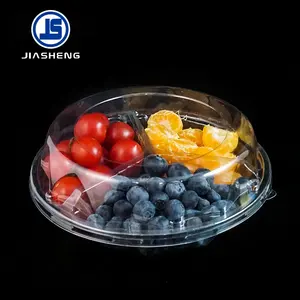 Bandeja Redonda Desechable de Plástico Transparente con 3 Compartimentos y Tapas, Envase de Plástico PET para Frutas, Embalaje para <span class=keywords><strong>Supermercado</strong></span> y Picnic - Product Image 1