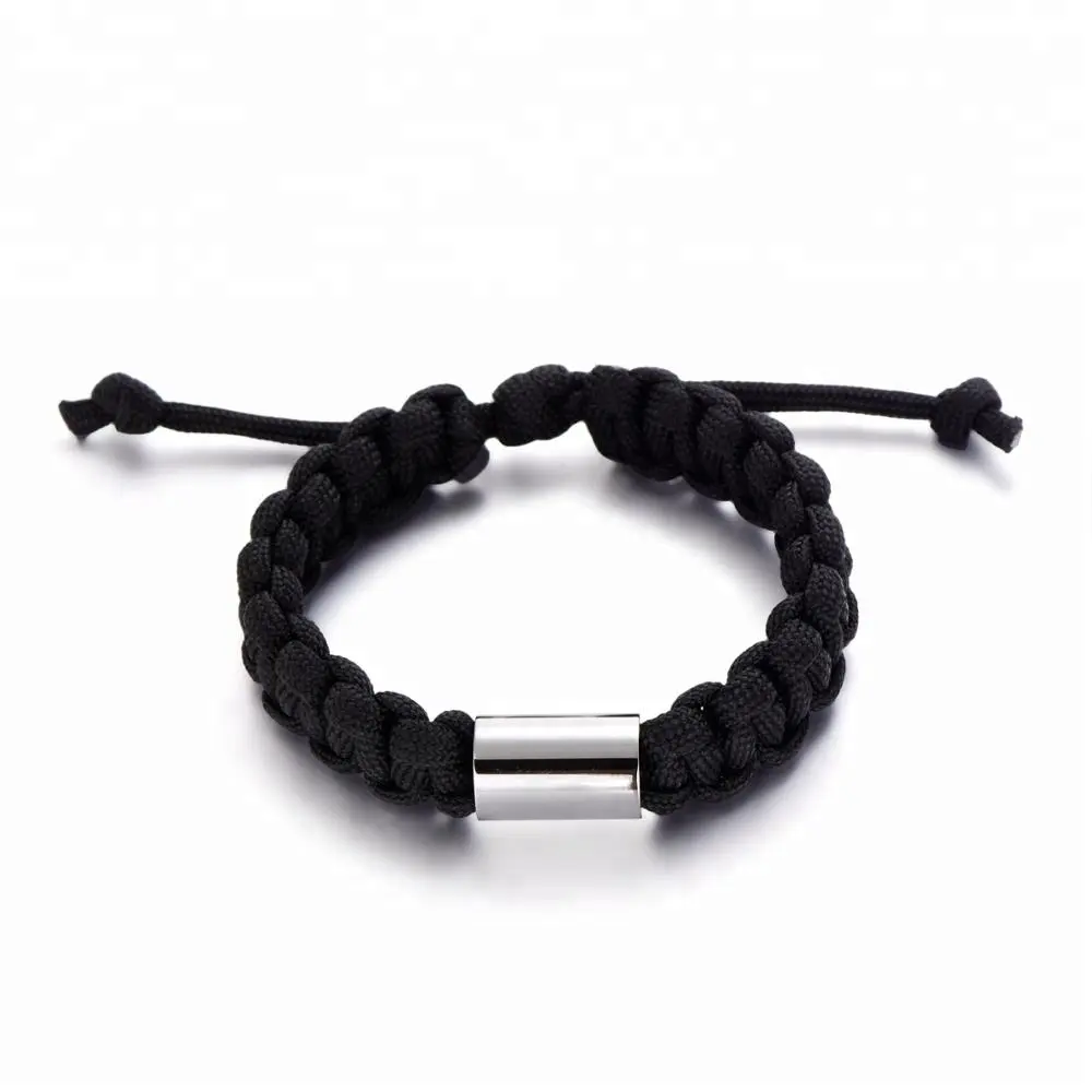 MECYLIFE-pulsera trenzada para hombre y mujer, brazalete ajustable de Paracord con cuentas grabadas de supervivencia