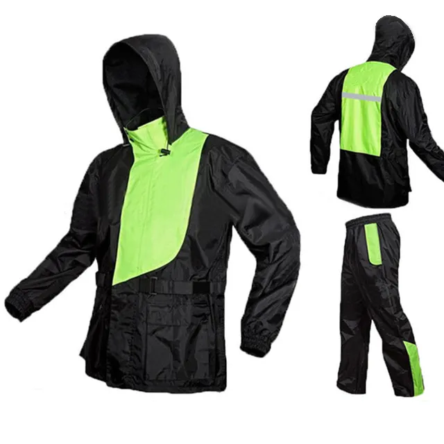 أسود اللون مقنع معطف المطر في الهواء الطلق سترة مطر دراجة نارية معطف واق من المطر البوليستر PVC ملابس ضد المطر