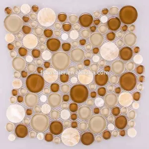 Crystal clear tans and browns clear round waterjet pebble glass mosaic tiles