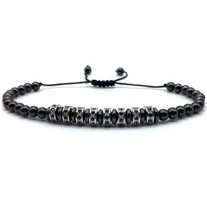 Bracelet Macramé Homme <span class=keywords><strong>en</strong></span> Acier Inoxydable avec Perles d'Hématite et Pavé de Zirconium Cubique, Nouveau Design Fait Main, Idéal pour la Location de Bijoux - Product Image 5