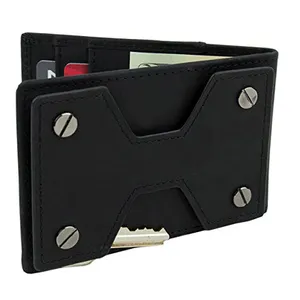 修身紧凑真皮卡夹钱包，男士双折智能钥匙扣